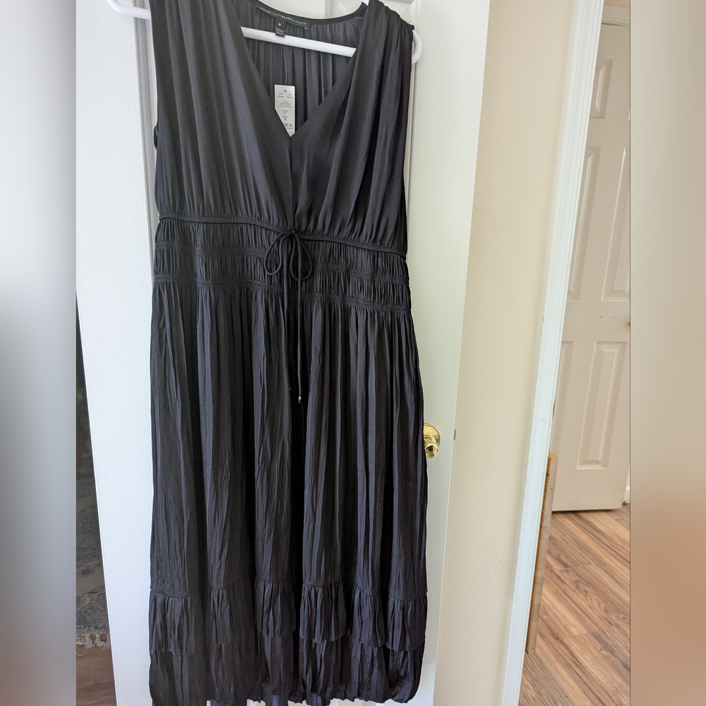 White House Black Market Black V-Neck Smocked Waist Dress